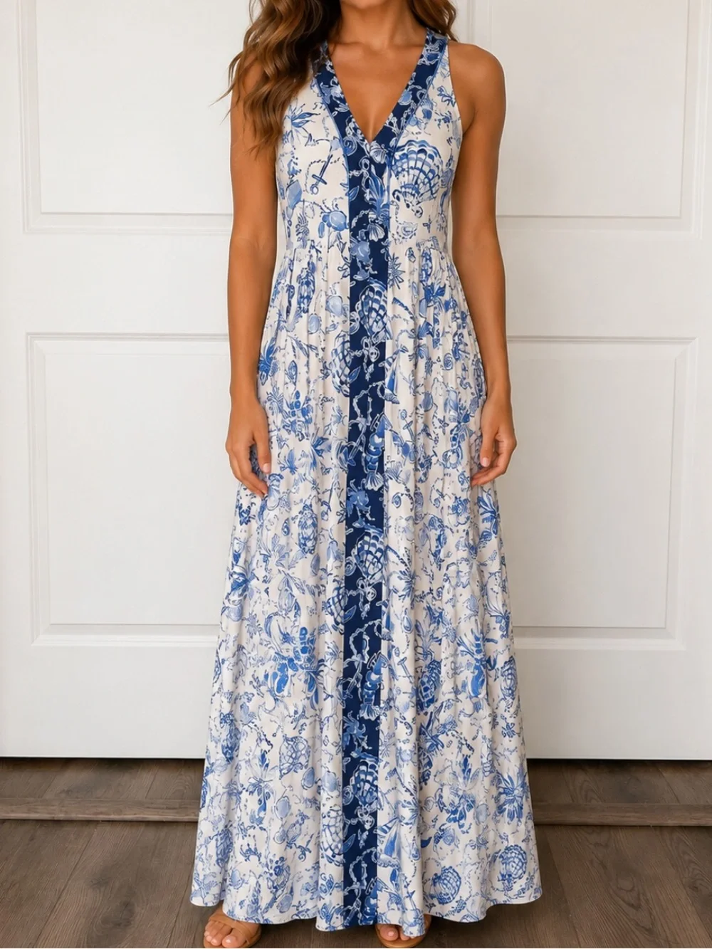 Lilly Pulitzer Carmilla Sleeveless Jersey Maxi Dress Resort White Blue Size 10 - Picture 1 of 14